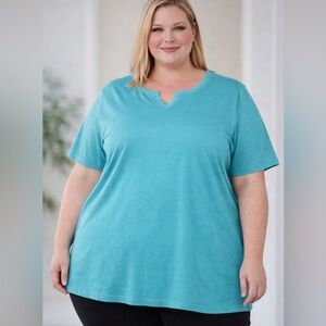 Catherines Suprema CollectionTeal V Neck Short Sleeve Top Size 5X 34/36W Plus